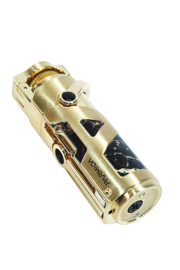 TR9219,Parmida Tek Torch Pürmüz Gold Desenli Metal Puro Çakmağı