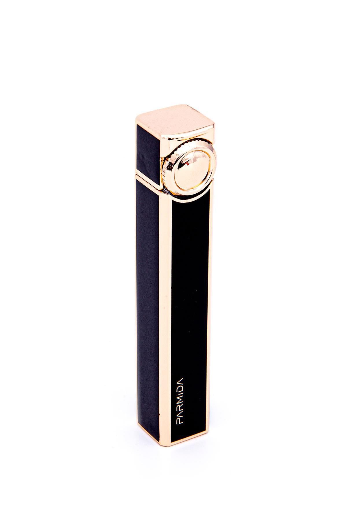TR7180,Parmida Slim Siyah-Gold Soft Flame Metal Çakmak