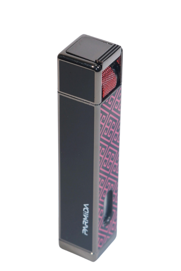 TR9222,Parmida Tek Torch Pürmüz Gunmetal-Kırmızı Desenli Metal Puro Çakmağı