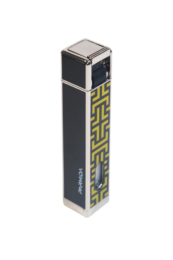 TR9224,Parmida Tek Torch Pürmüz Siyah-Sarı Desenli Metal Puro Çakmağı