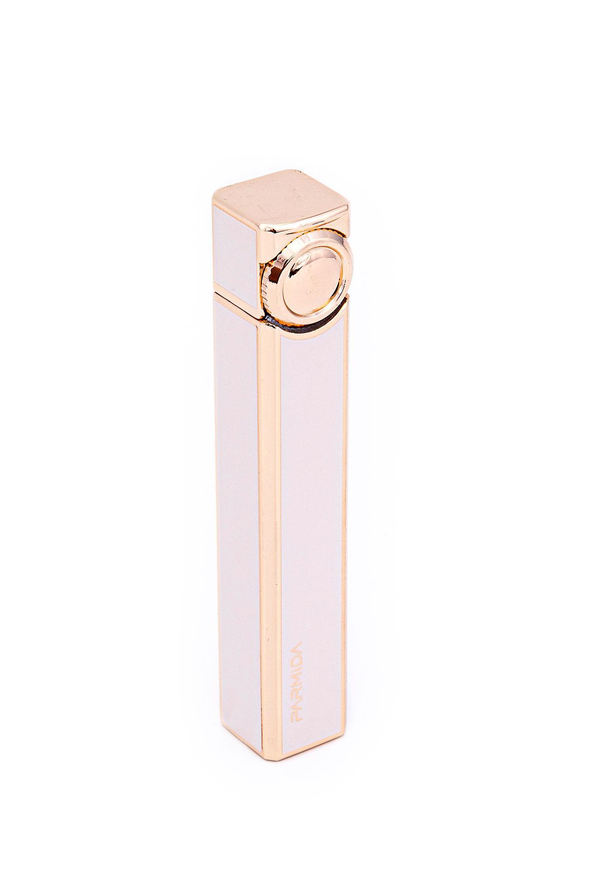 TR7182,Parmida Slim Beyaz-Gold Soft Flame Metal Çakmak
