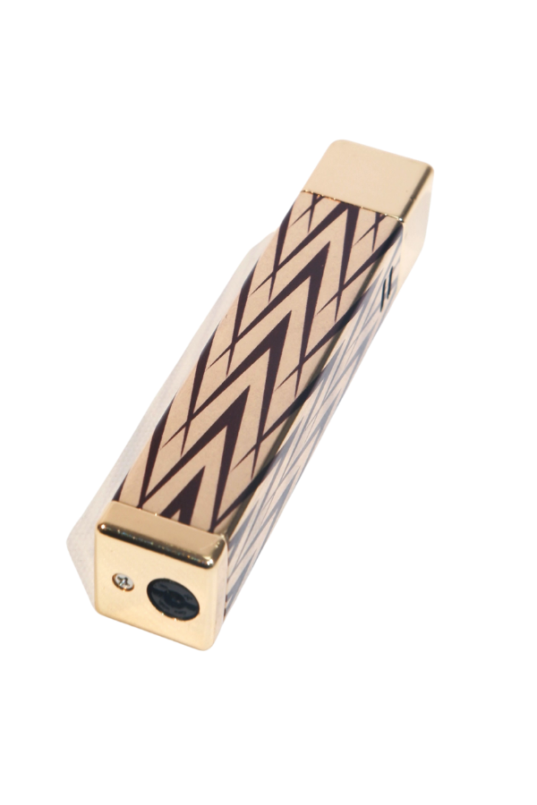 TR9225,Parmida Tek Torch Pürmüz Gold-Siyah Desenli Metal Puro Çakmağı