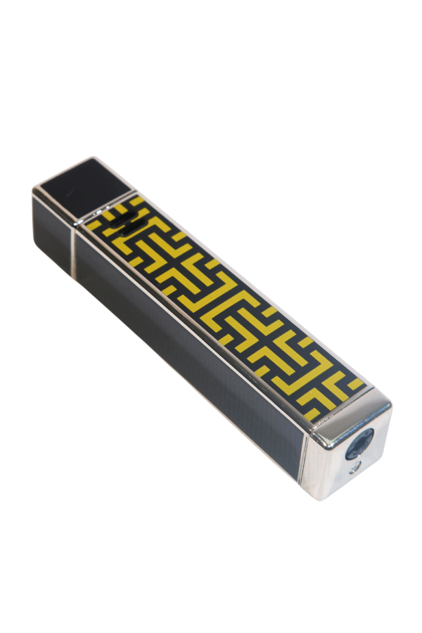 TR9224,Parmida Tek Torch Pürmüz Siyah-Sarı Desenli Metal Puro Çakmağı