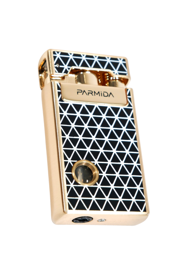 TR9232,Parmida Tek Torch Pürmüz Soft Flame Özellikli Gold Siyah-Beyaz Mozaik Desenli Metal Puro Çakmağı