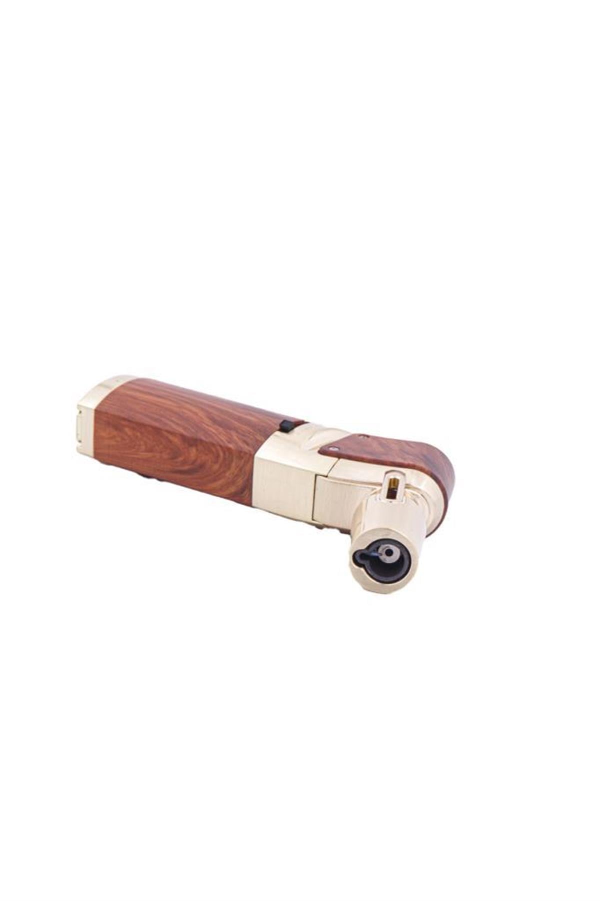 TR5993,Parmida Tek Torch Ahşap Desenli Masa Tipi Puro Çakmağı