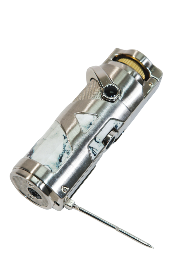 TR9220,Parmida Tek Torch Pürmüz Gümüş Mermer Desenli Metal Puro Çakmağı