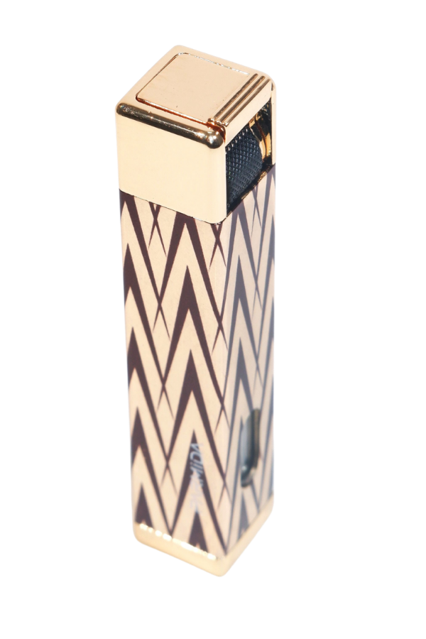 TR9225,Parmida Tek Torch Pürmüz Gold-Siyah Desenli Metal Puro Çakmağı