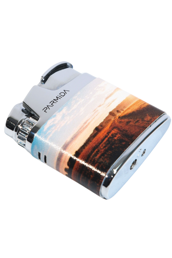 TR9228,Parmida Tek Torch Pürmüz Çöl Desenli Gümüş Metal Puro Çakmağı