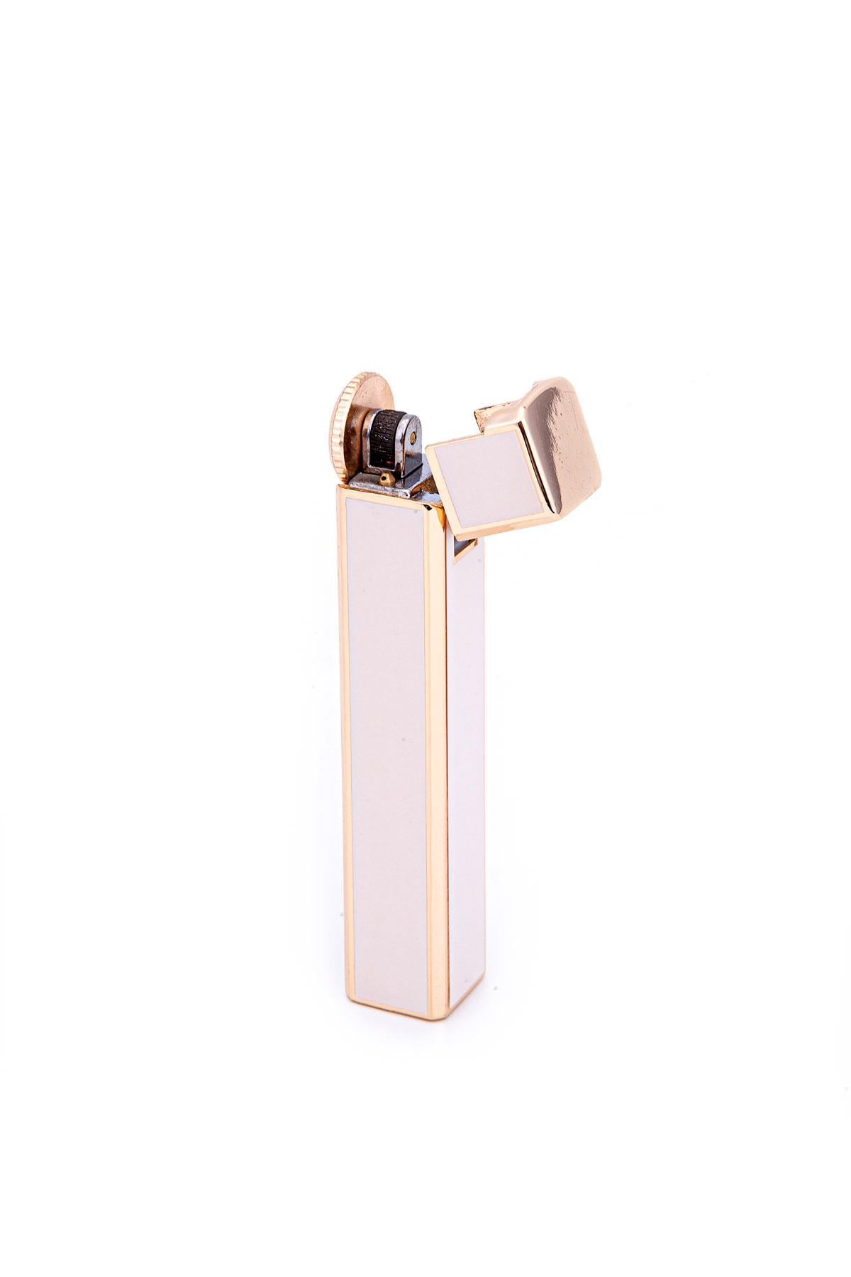 TR7182,Parmida Slim Beyaz-Gold Soft Flame Metal Çakmak