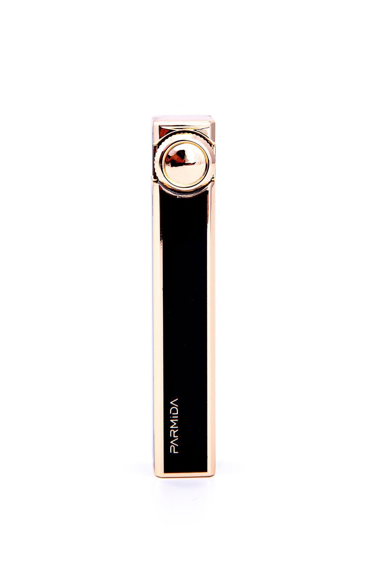 TR7180,Parmida Slim Siyah-Gold Soft Flame Metal Çakmak