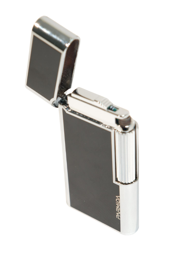 TR9542,Parmida Soft Flame Siyah Gümüş Metal Puro Çakmağı