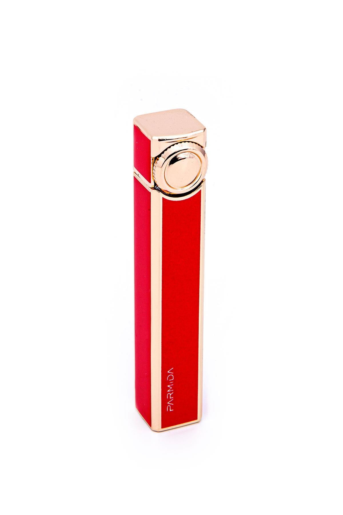 TR7181,Parmida Slim Kırmızı-Gold Soft Flame Metal Çakmak