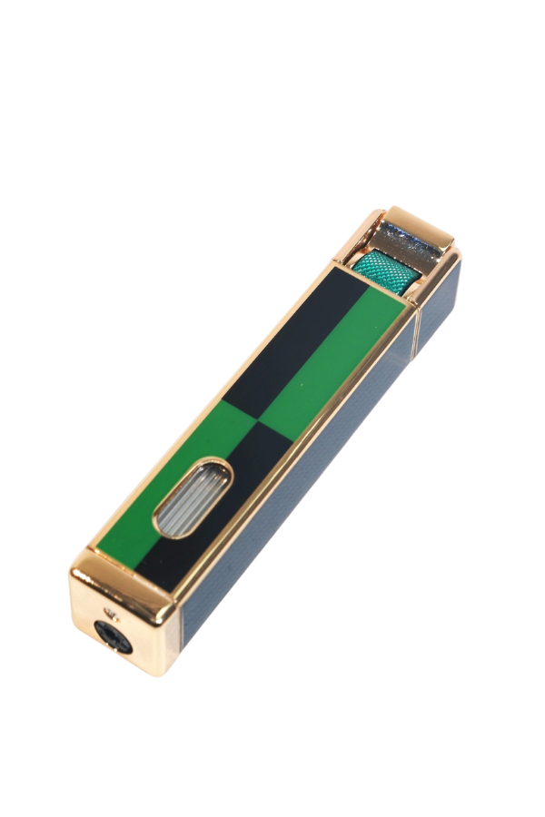TR9223,Parmida Tek Torch Pürmüz Siyah-Yeşil Dama Desenli Metal Puro Çakmağı