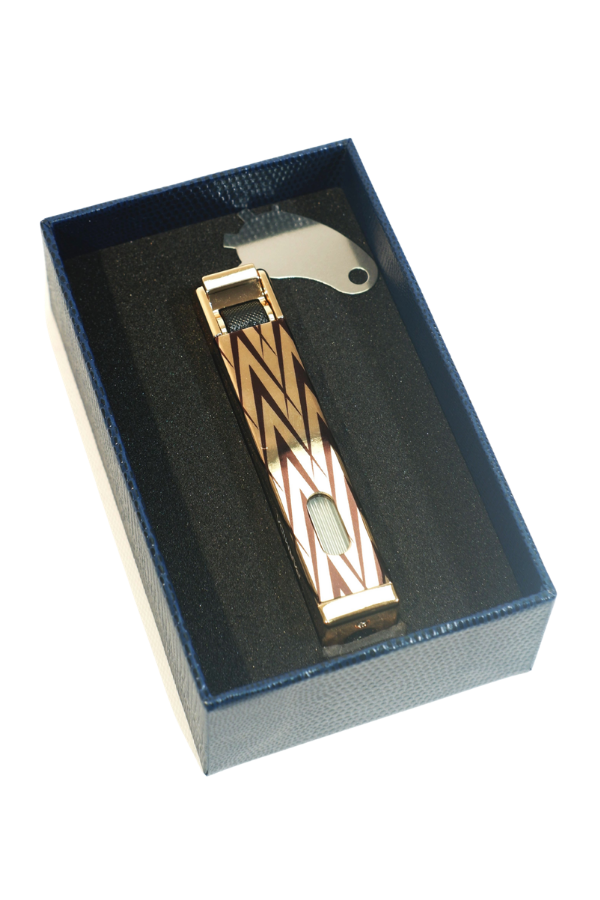 TR9225,Parmida Tek Torch Pürmüz Gold-Siyah Desenli Metal Puro Çakmağı
