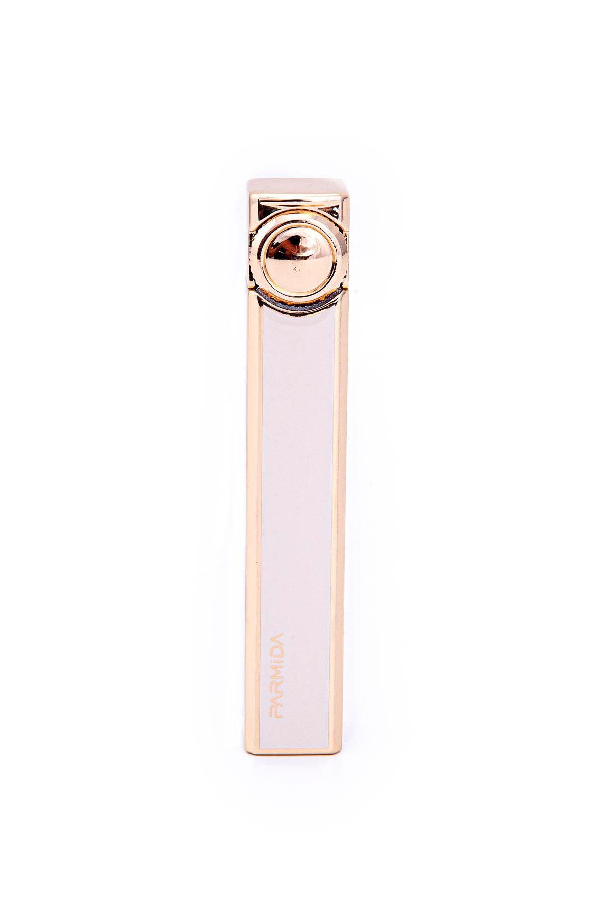 TR7182,Parmida Slim Beyaz-Gold Soft Flame Metal Çakmak