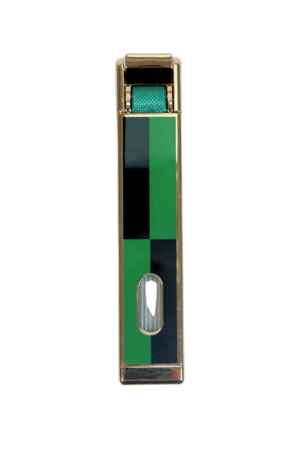 TR9223,Parmida Tek Torch Pürmüz Siyah-Yeşil Dama Desenli Metal Puro Çakmağı