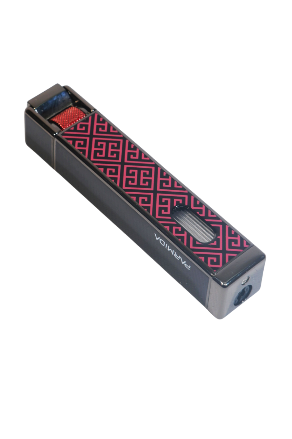 TR9222,Parmida Tek Torch Pürmüz Gunmetal-Kırmızı Desenli Metal Puro Çakmağı