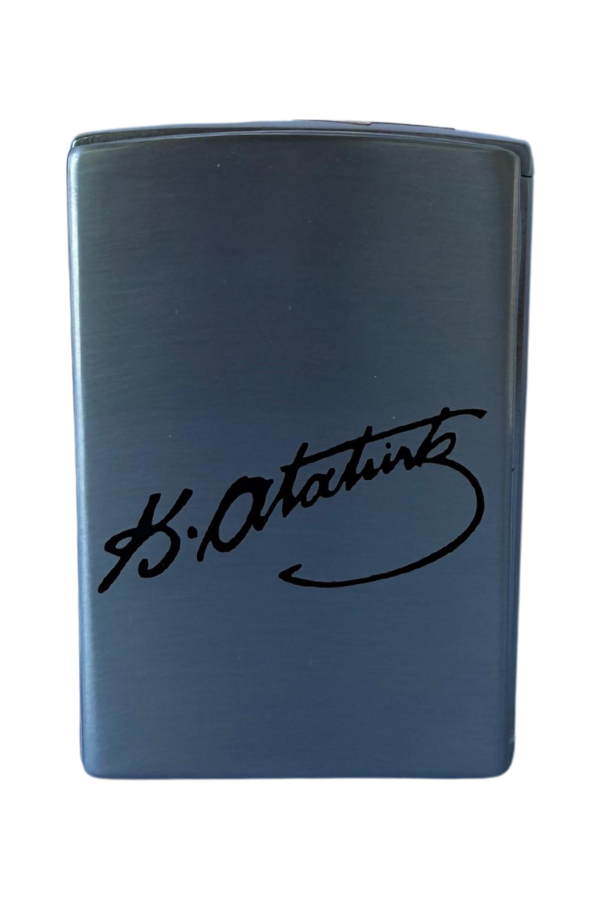 TR8676,PremiumQuality Tek Torch Pürmüz Gümüş Atatürk İmzalı Metal Puro Çakmağı