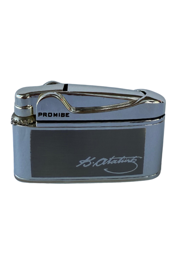 TR8650,Promise Soft Flame Gümüş Atatürk İmzalı Metal Çakmak