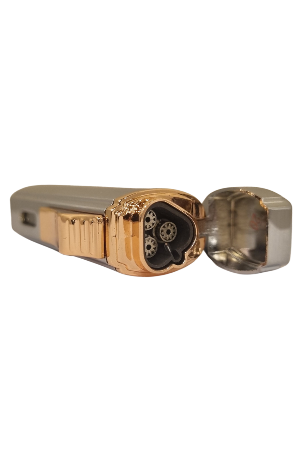 TR8122,PremiumQuality Gümüş Üç Torch Pürmüz Metal Puro Çakmağı