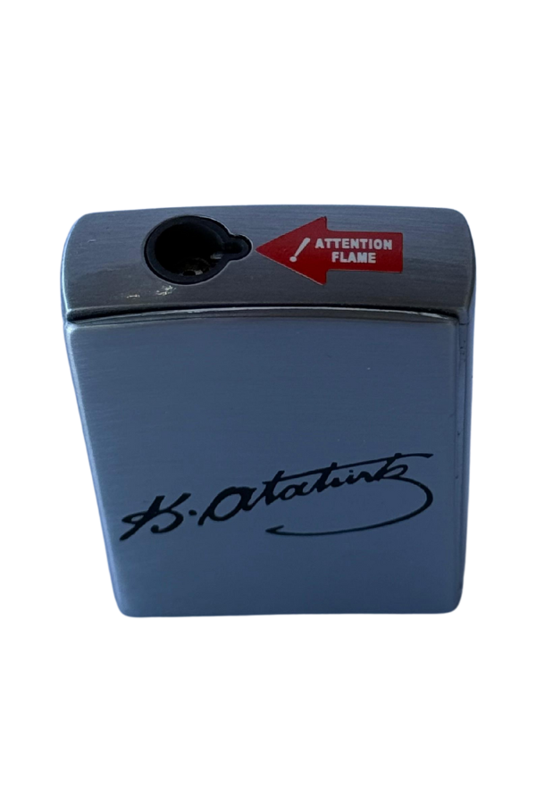 TR8676,PremiumQuality Tek Torch Pürmüz Gümüş Atatürk İmzalı Metal Puro Çakmağı