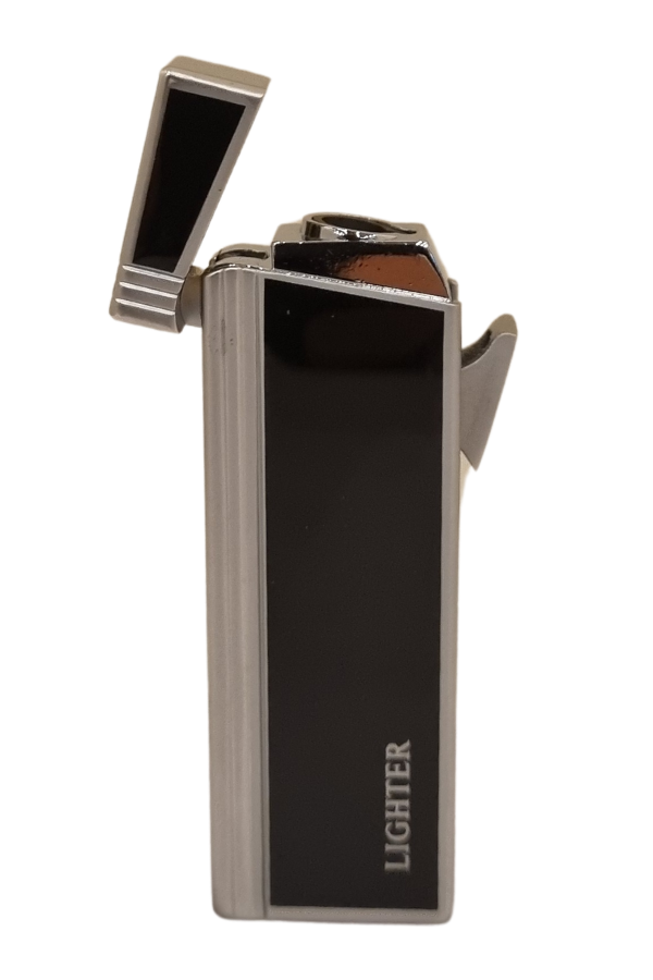 TR8071,PremiumQuality Gümüş - Siyah Tek Torch Pürmüz Metal Puro Çakmağı