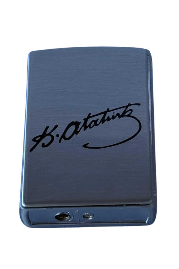 TR8676,PremiumQuality Tek Torch Pürmüz Gümüş Atatürk İmzalı Metal Puro Çakmağı