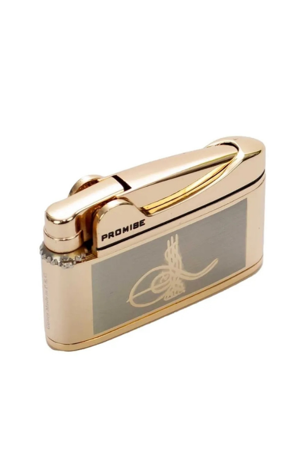TR8652,Promise Soft Flame Gold Tuğra Desenli Metal Çakmak