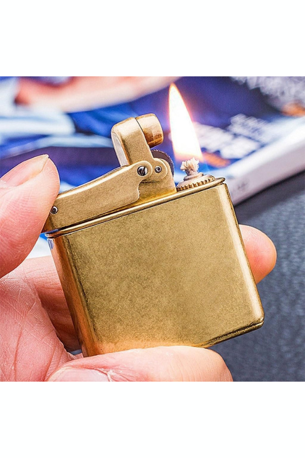 TR8613,Promise Tek Alevli Fırçalı Gold Metal Benzinli Çakmak