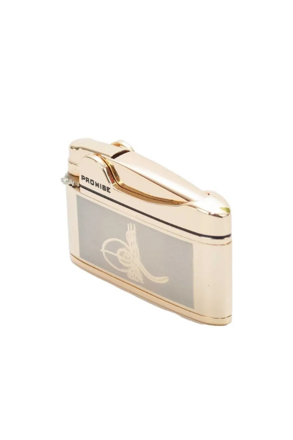 TR8652,Promise Soft Flame Gold Tuğra Desenli Metal Çakmak