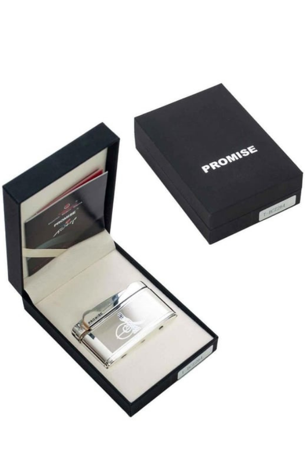 TR8654,Promise Soft Flame Gümüş Tuğra Desenli Metal Çakmak