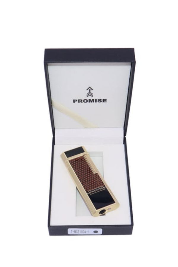 TR8614,Promise Twiggy Siyah Gold İşlemeli Metal Soft Flame Çakmak