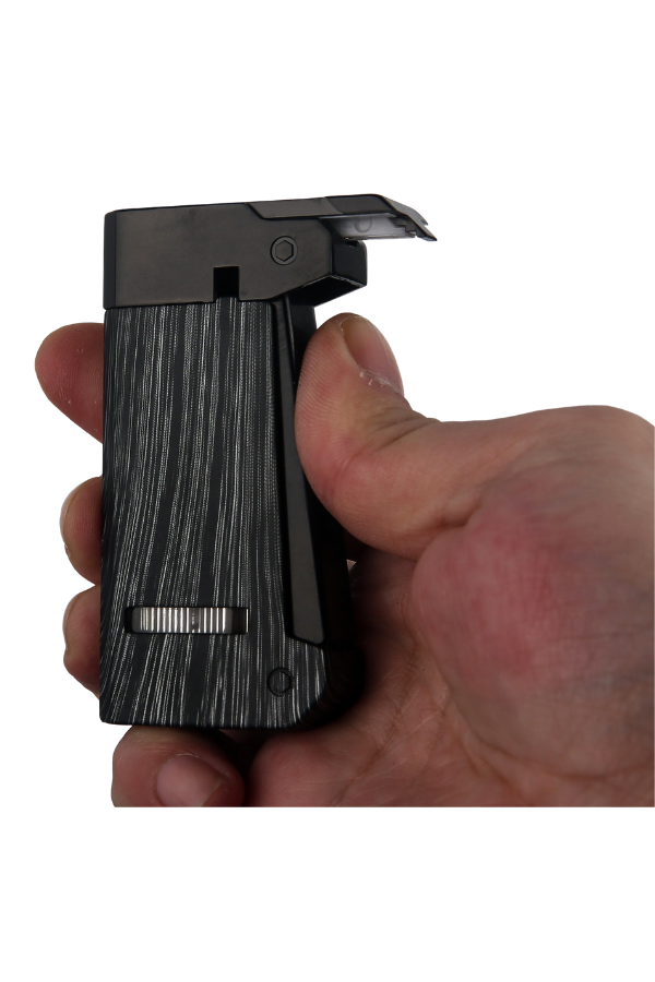 TRZ1206,Quantoro Tek Torch Pürmüz Delicili Siyah Ahşap Desenli Metal Puro Çakmağı