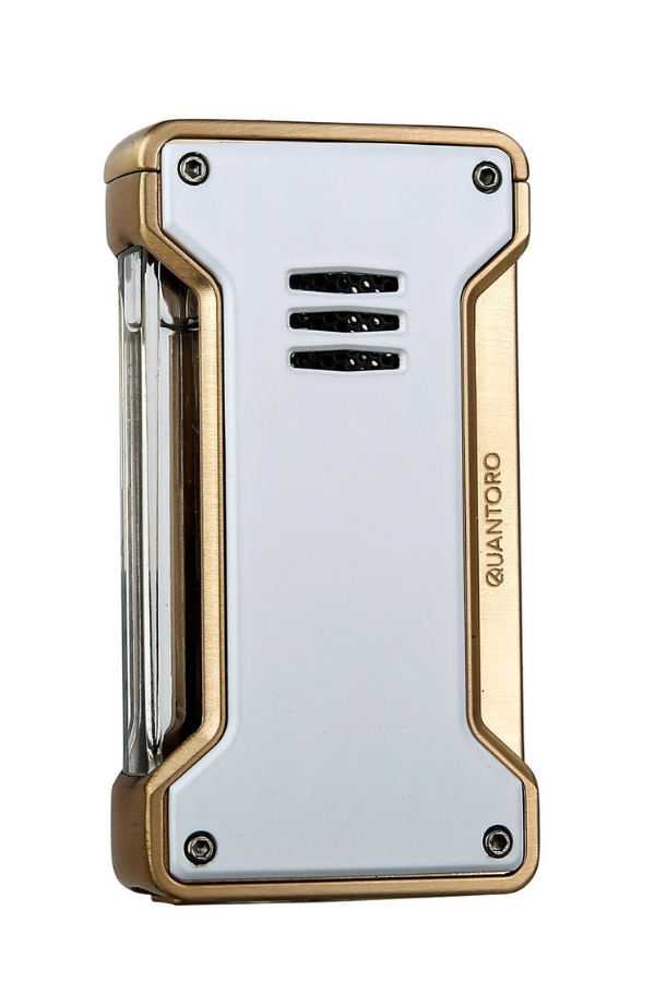 TRZ1019,Quantoro Tek Torch Pürmüz Beyaz-Gold Metal Puro Çakmağı