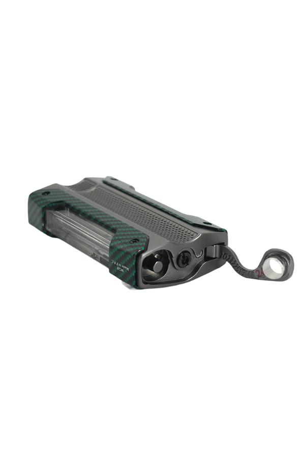 TRZ1210,Quantoro Tek Torch Pürmüz Yeşil Karbon Desenli Metal Puro Çakmağı