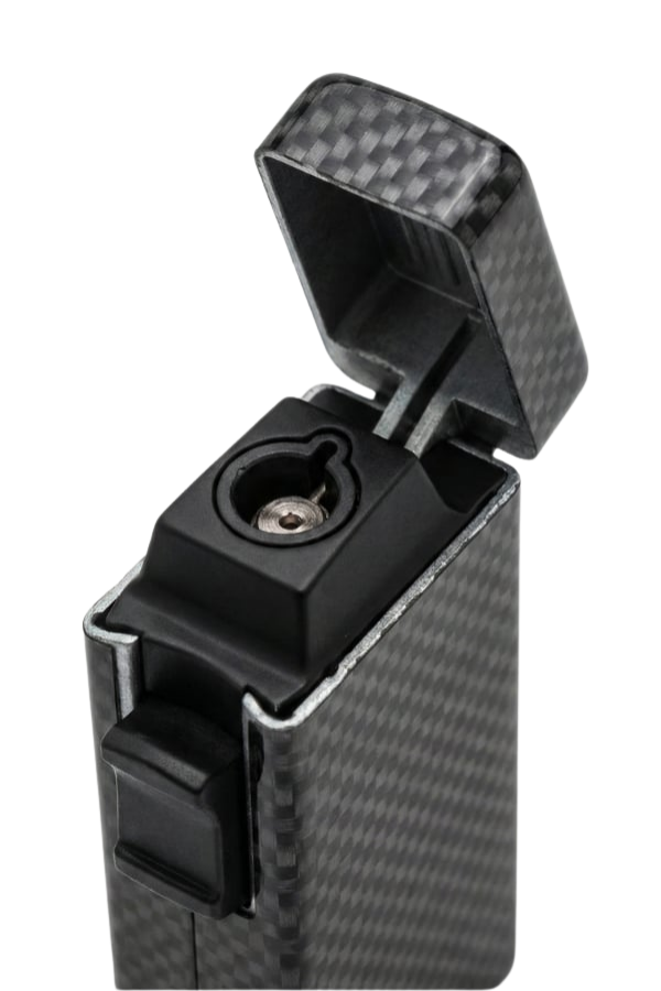 TRZ1014,Quantoro Tek Torch Pürmüz Karbon Desenli Metal Puro Çakmağı