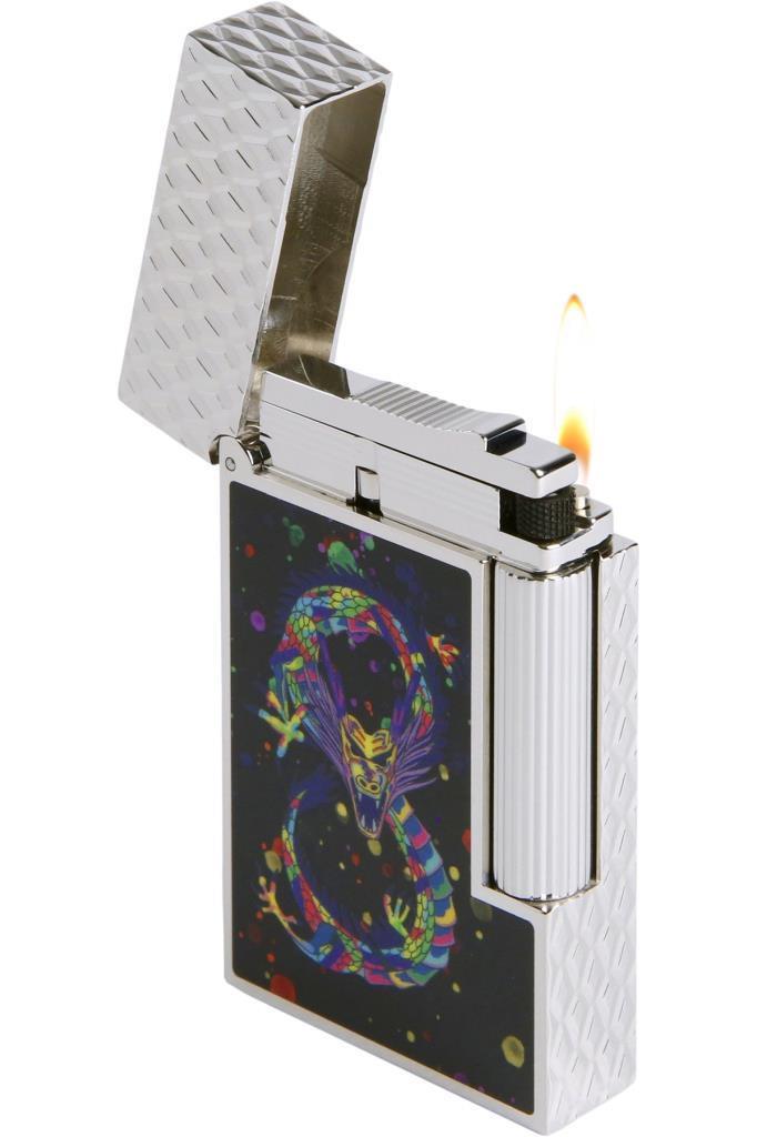 TR6649,S.T. Dupont Ligne 2 Dragon Siyah/Paladyum Puro Çakmağı 16527