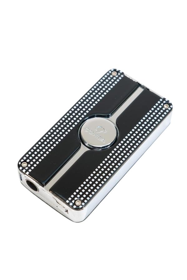 TR9487,Cohiba 3 Torch Pürmüz Delicili Siyah Beyaz Nokta Desenli Metal Puro Çakmağı