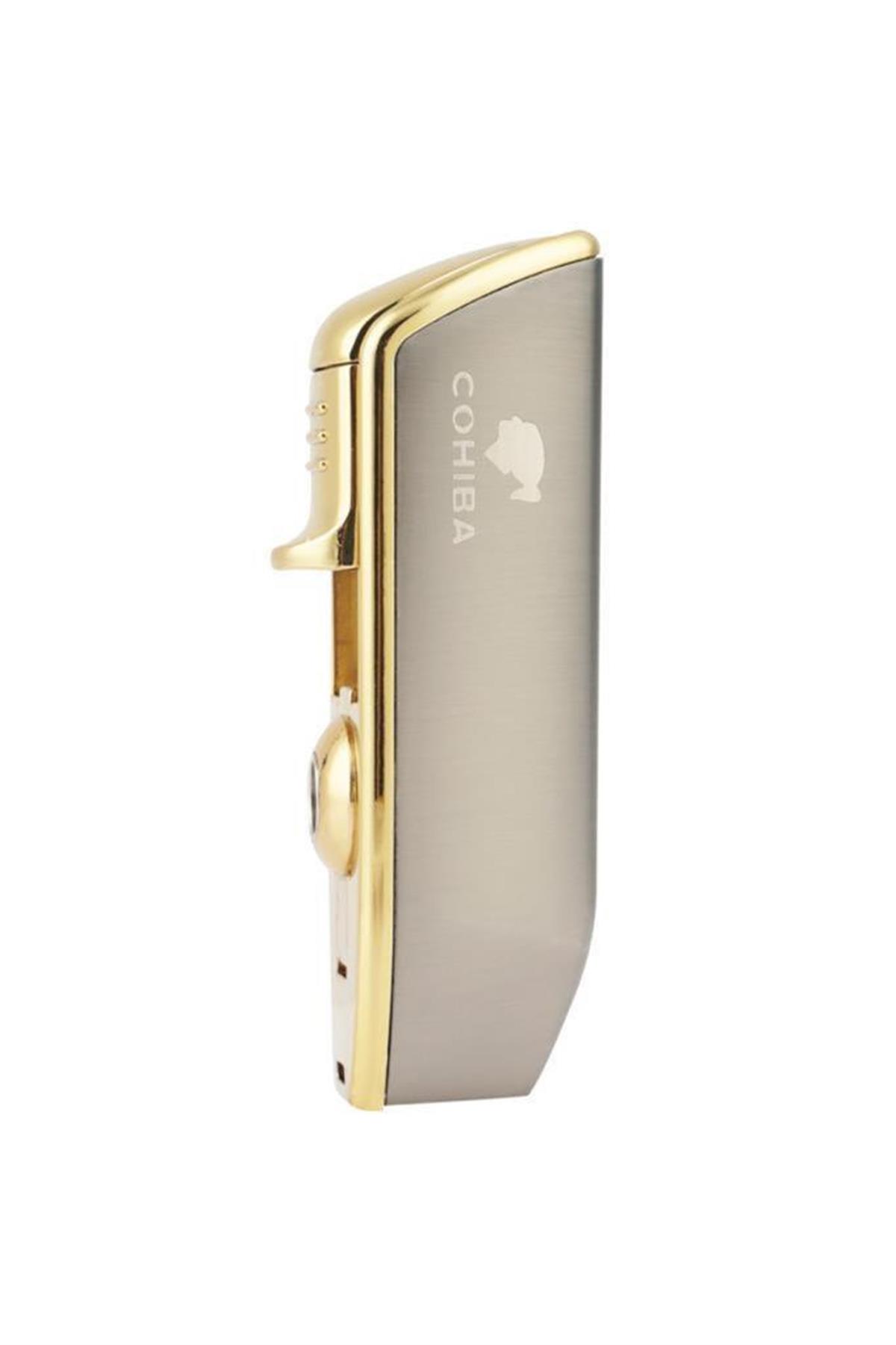 CHBSET0013,Cohiba 3 Torch Pürmüz Gunmetal Çakmak ve Gold Kesici Seti