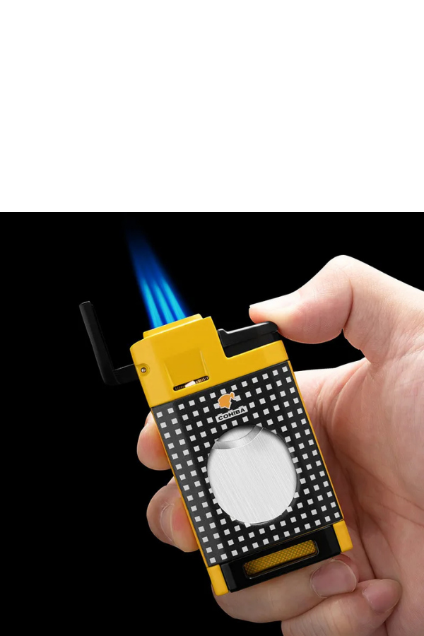 TR7739,Cohiba 3 Torch Pürmüz Limitli Seri Sarı Dahili Kesicili Puro Çakmağı
