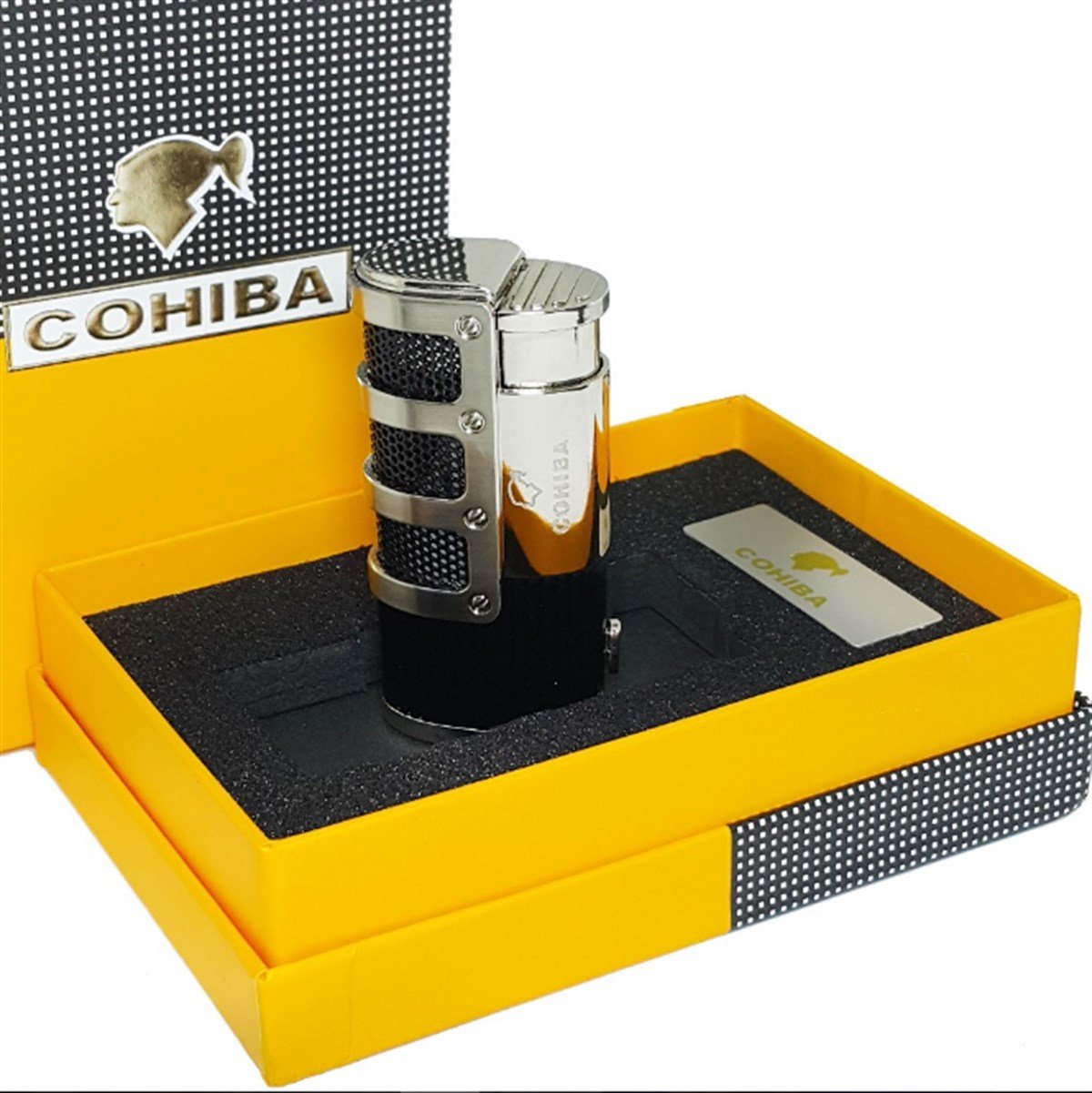 TR711,Cohiba 3 Torch Siyah-Gümüş Puro Çakmağı