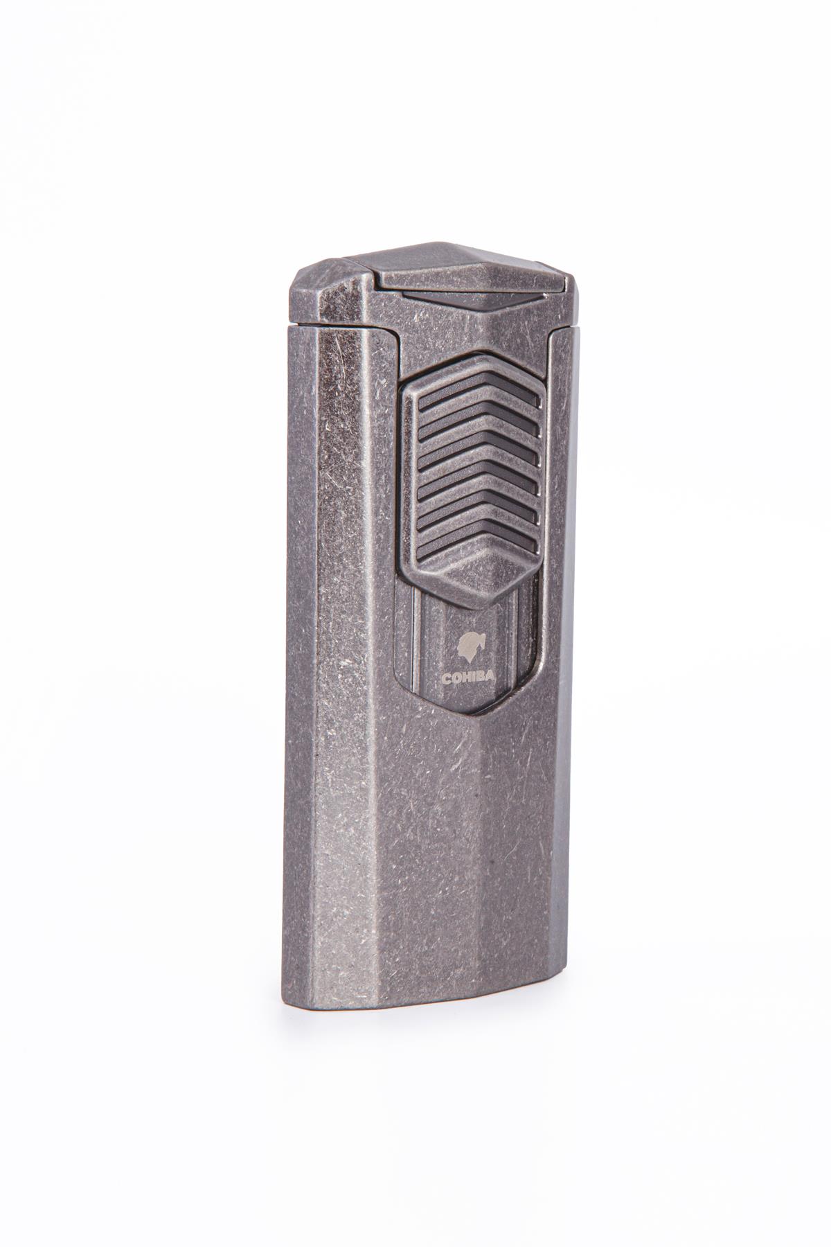 TR7945,Cohiba 3 Torch Pürmüz Fırçalı Gümüş Metal Puro Çakmağı