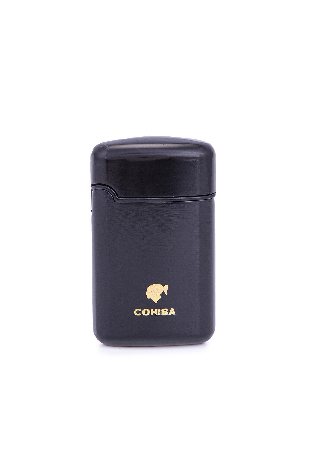 TR7337,Cohiba 3 Torch Pürmüz Parlak Siyah Metal Puro Çakmağı