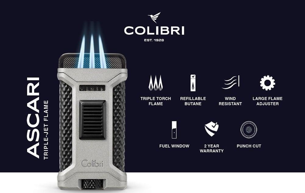 TR6770,Colibri Ascari 3 Torch Pürmüz Gümüş Puro Çakmağı