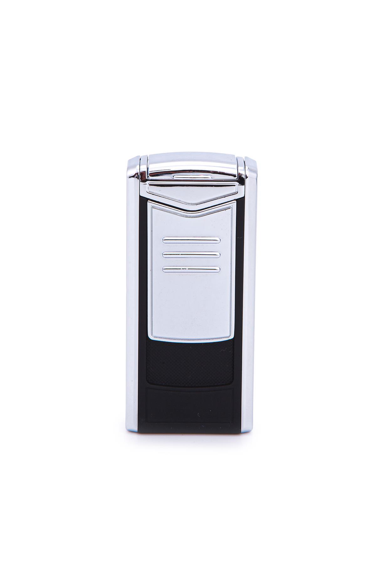 TR7186,Parmida 3 Torch Pürmüz Mat Siyah-Gümüş Metal Puro Çakmağı