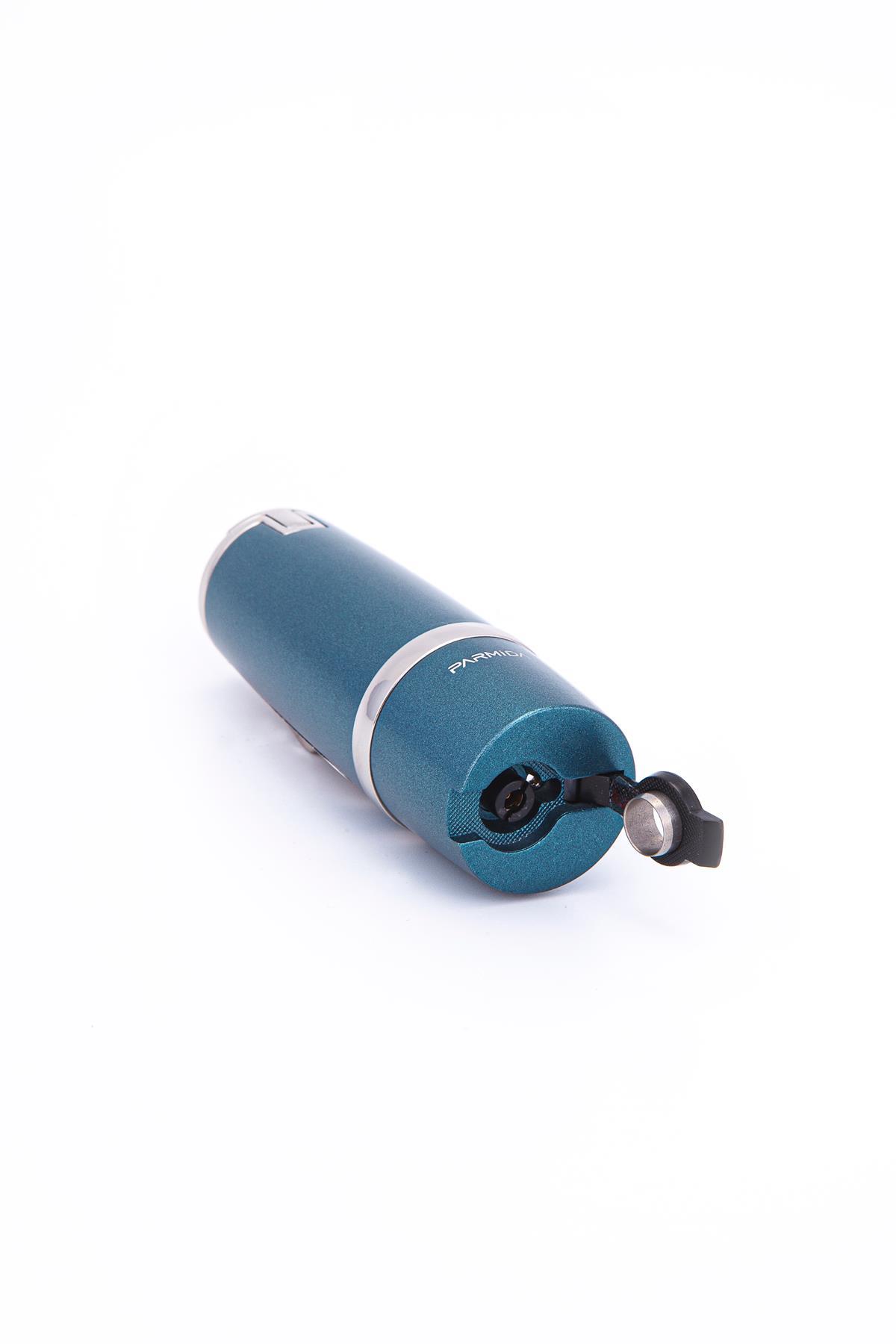 TR7334,Parmida 3 Torch Pürmüz Mavi-Gümüş Metal Puro Çakmağı
