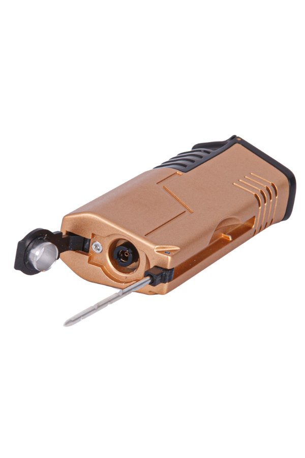 TR7864,Parmida 3 Torch Pürmüz Gold-Siyah Metal Puro Çakmağı
