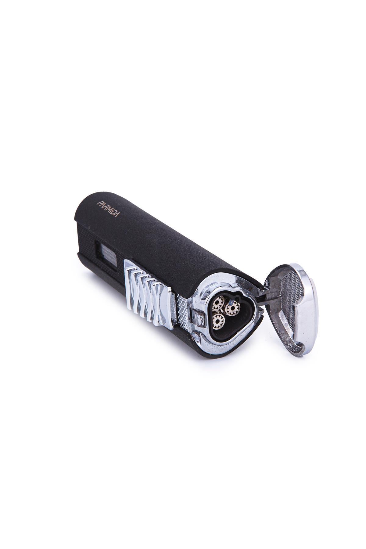 TR7195,Parmida 3 Torch Pürmüz Mat Siyah Metal Puro Çakmağı