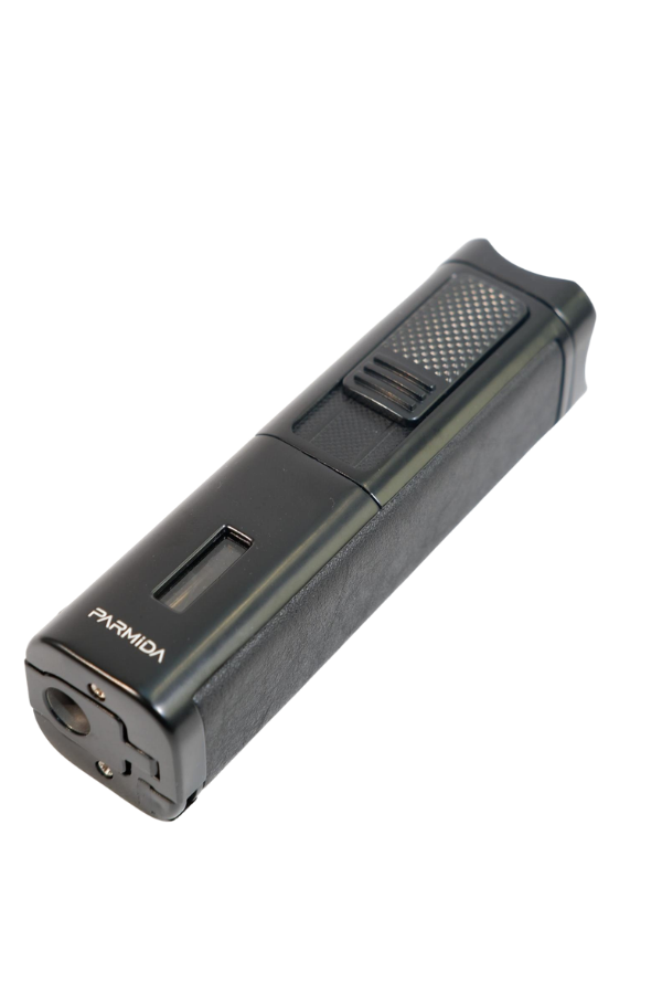 TR9490,Parmida 3 Torch Pürmüz Sehpalı Gövdesi Deri Siyah Metal Puro Çakmağı