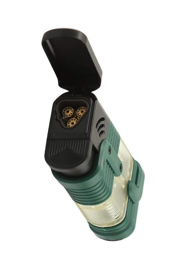 TR7259,Parmida 3 Torch Pürmüz Yeşil-Siyah Puro Çakmağı